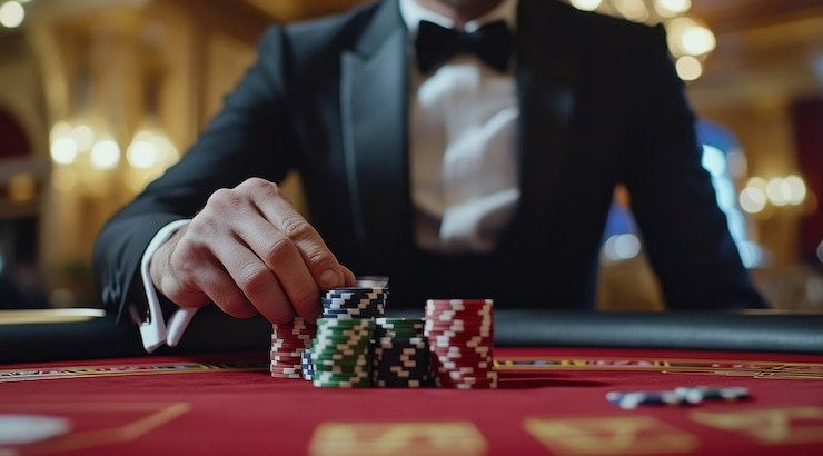 Tampilan layar Live Game Shows gamatogel menampilkan meja roulette, dealer, dan area taruhan pemain